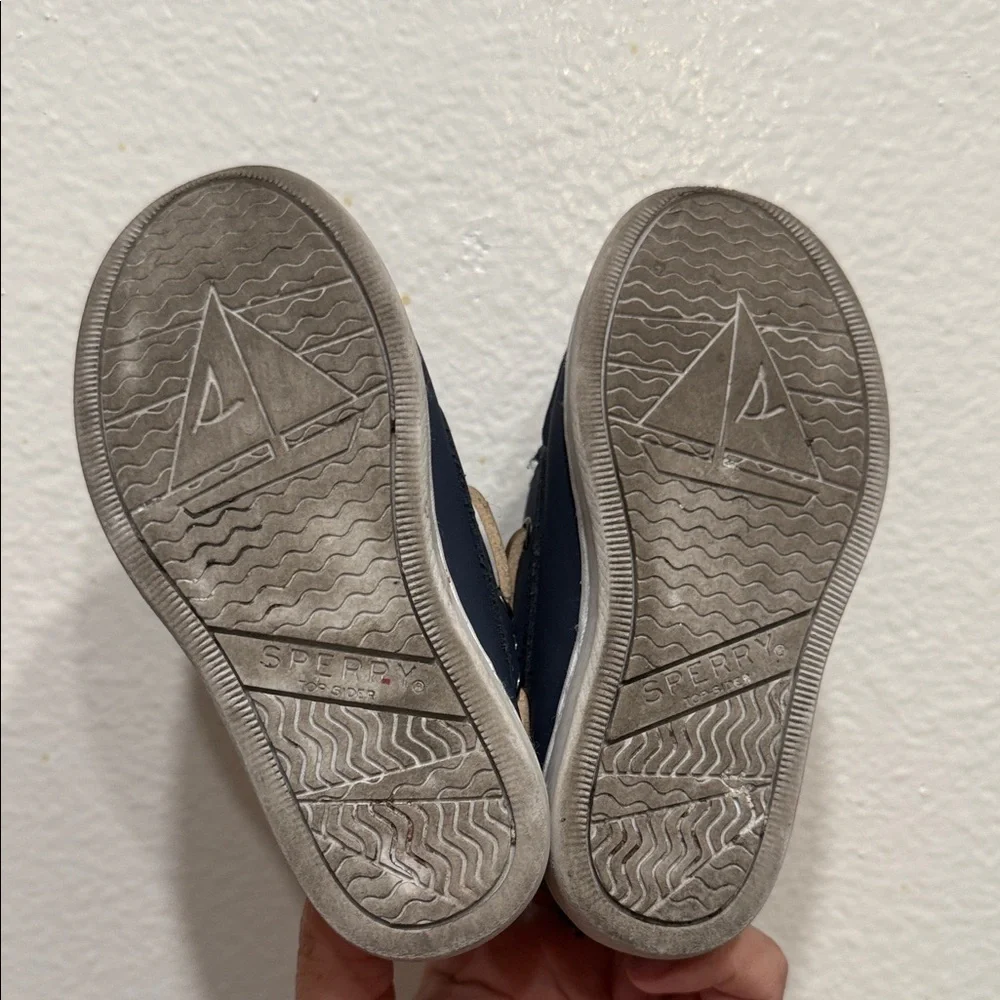 Sperry Kids Navy Moccasins with Tan Accents